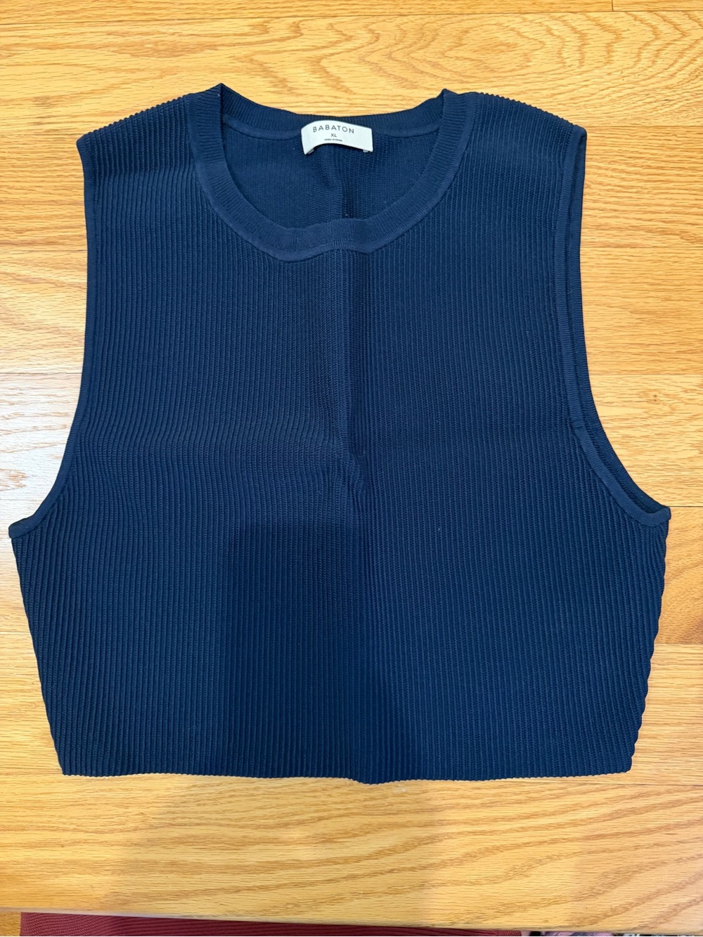 Babaton Navy Ribbed Crop Knit Tank
